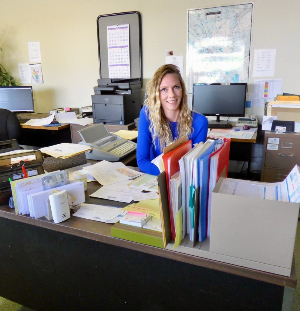 Woman behind desk in office